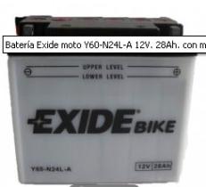 Exide Y60-N24L-A - BATERIA MOTO 12V 28AH 184*124*160