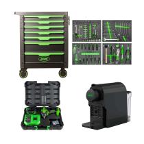 JBM SERIE497E - CARRO DE HERRAMIENTAS 7 CAJONES VERDE + PISTOLA DE IMPACTO B